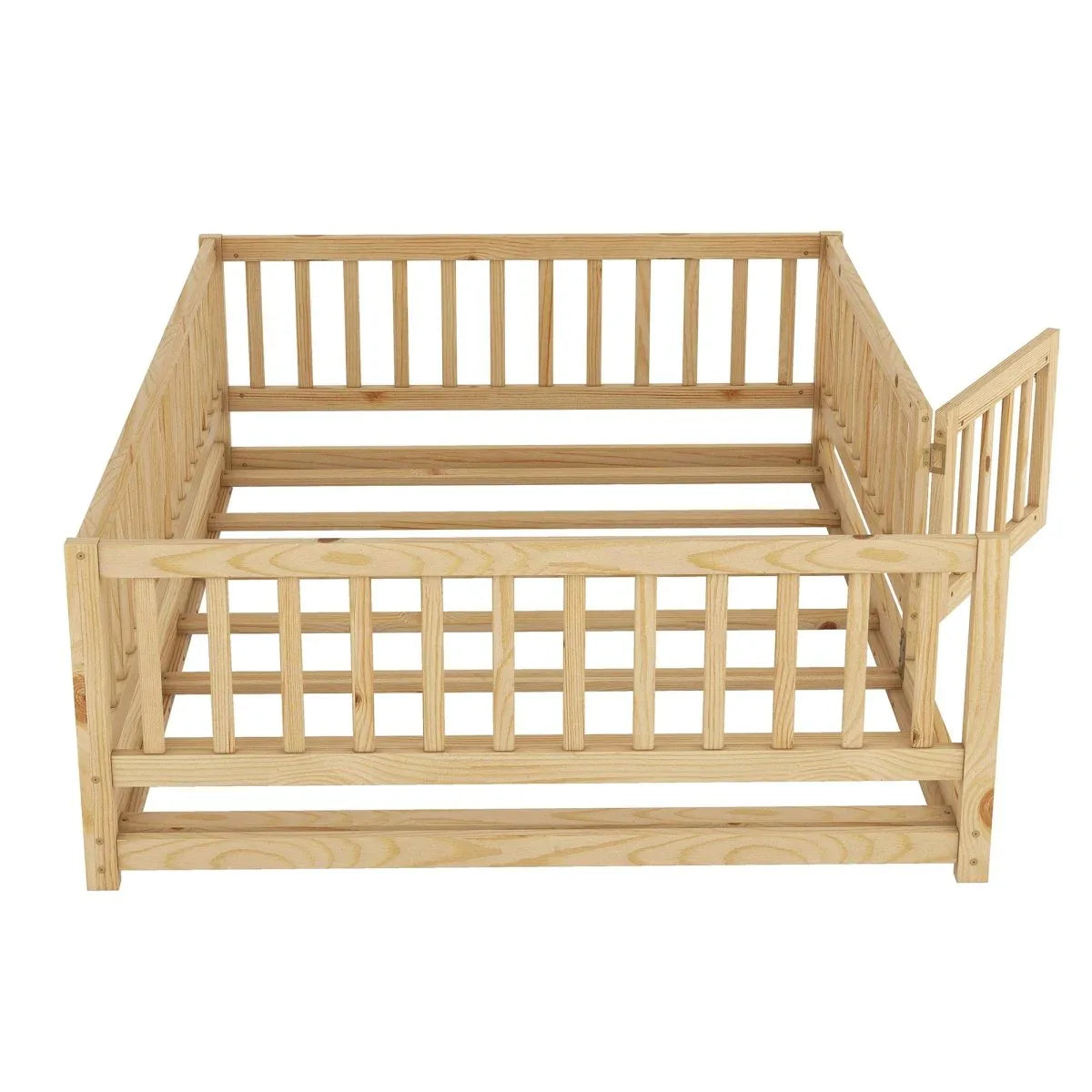 Full Pine Montessori Floor Bed With Fence Full - Omega Lifestyles
