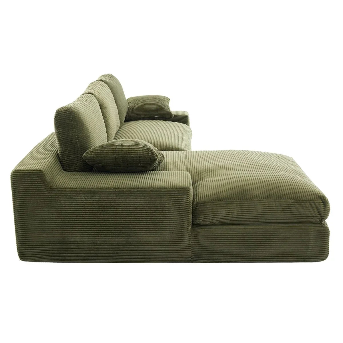 Green Corduroy Foam Compressed 4-Seat Sofa With Pillows - Omega Lifestyles
