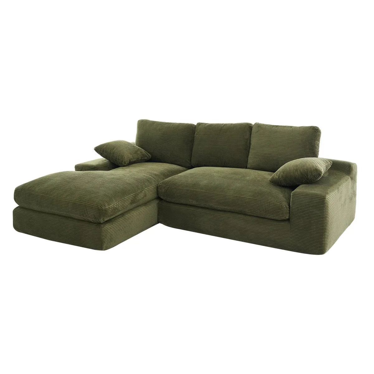Green Corduroy Foam Compressed 4-Seat Sofa With Pillows - Omega Lifestyles