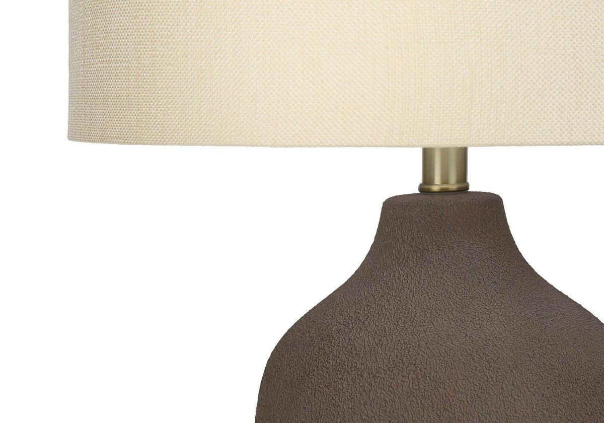 Grey Ceramic Table Lamp With Beige Linen Drum Shade - Sleep Galleria