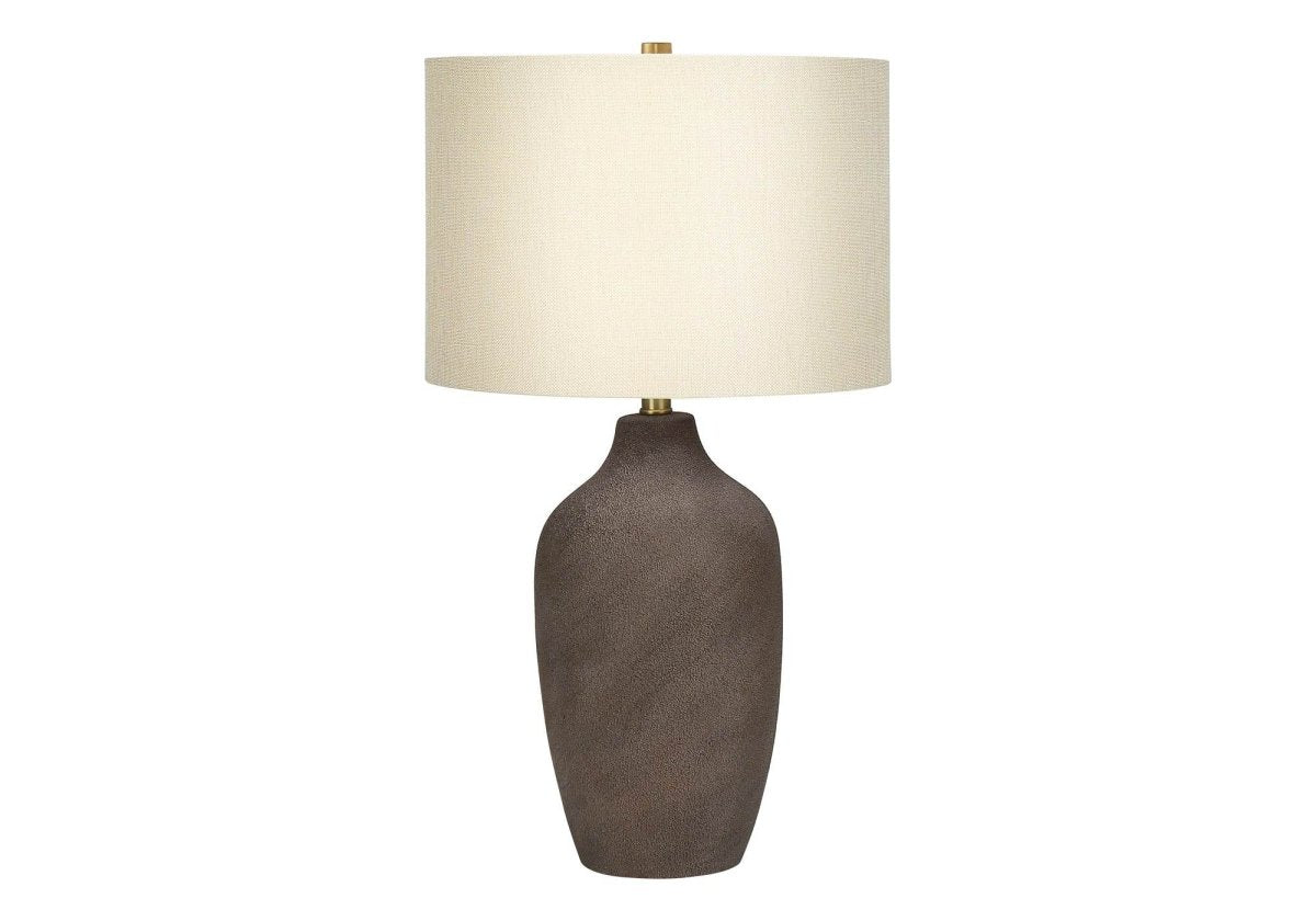 Grey Ceramic Table Lamp With Beige Linen Drum Shade - Sleep Galleria