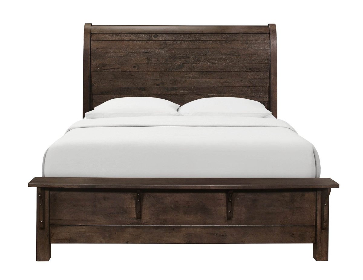 King Brown Engineered Wood Modern Rustic Sleigh Bed - Blissora - Omega Lifestyles