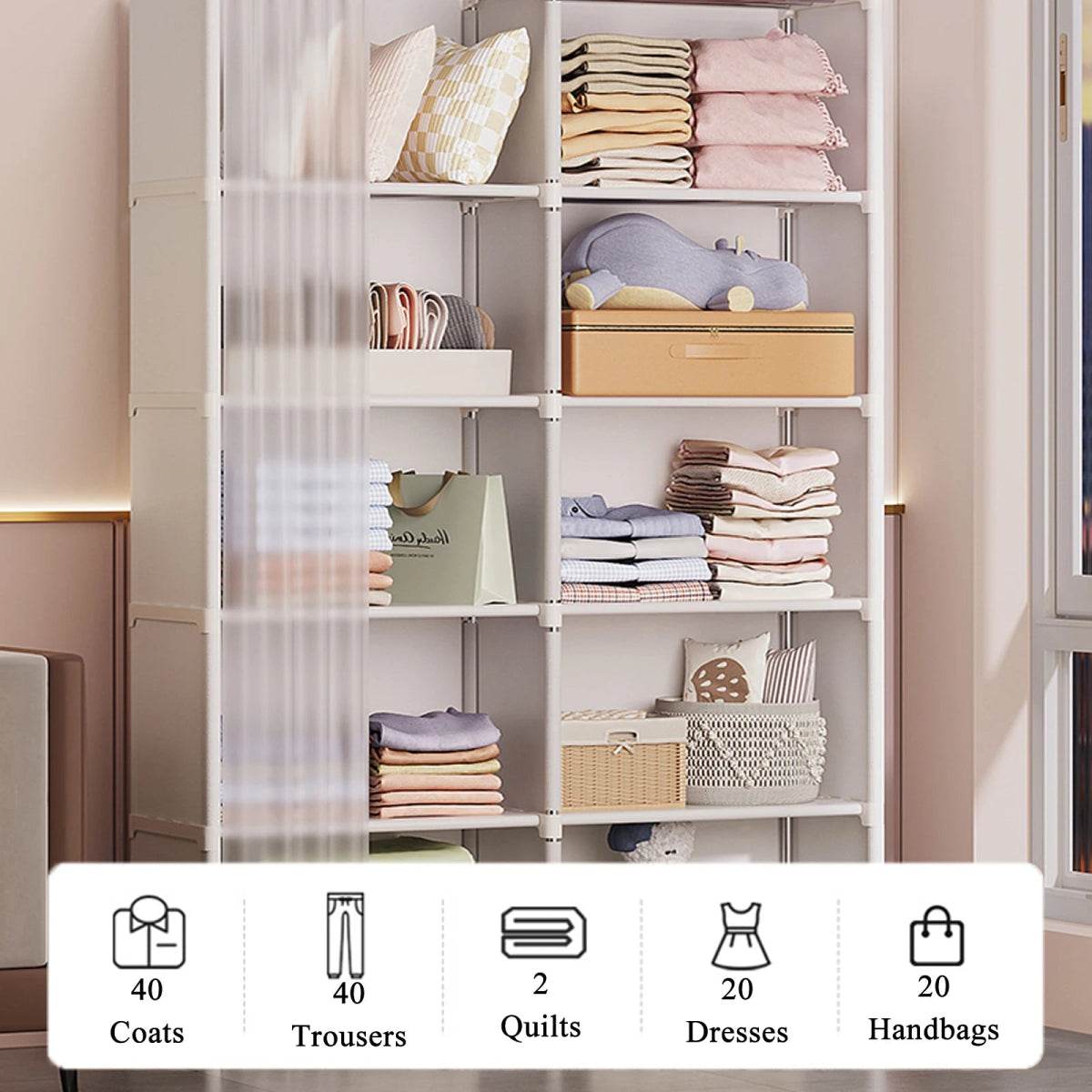 Minimalist Modern 6-Layer Fabric Wardrobe Organizer Cabinet - Omega Lifestyles