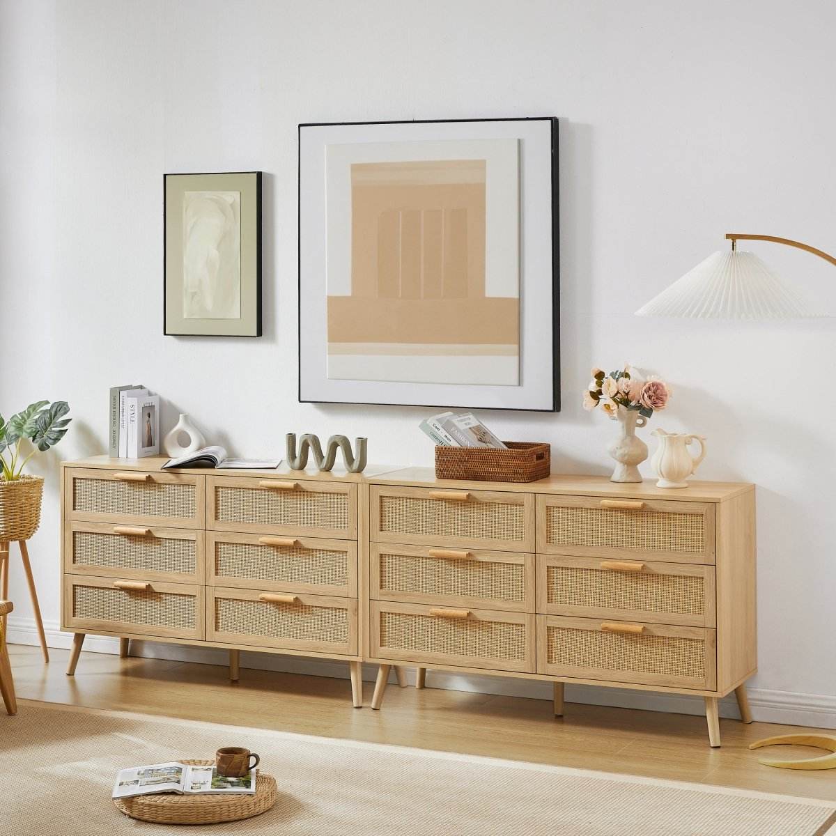 Natural 6-Drawer Rattan Cabinet Dresser With Storage - Sleep Galleria
