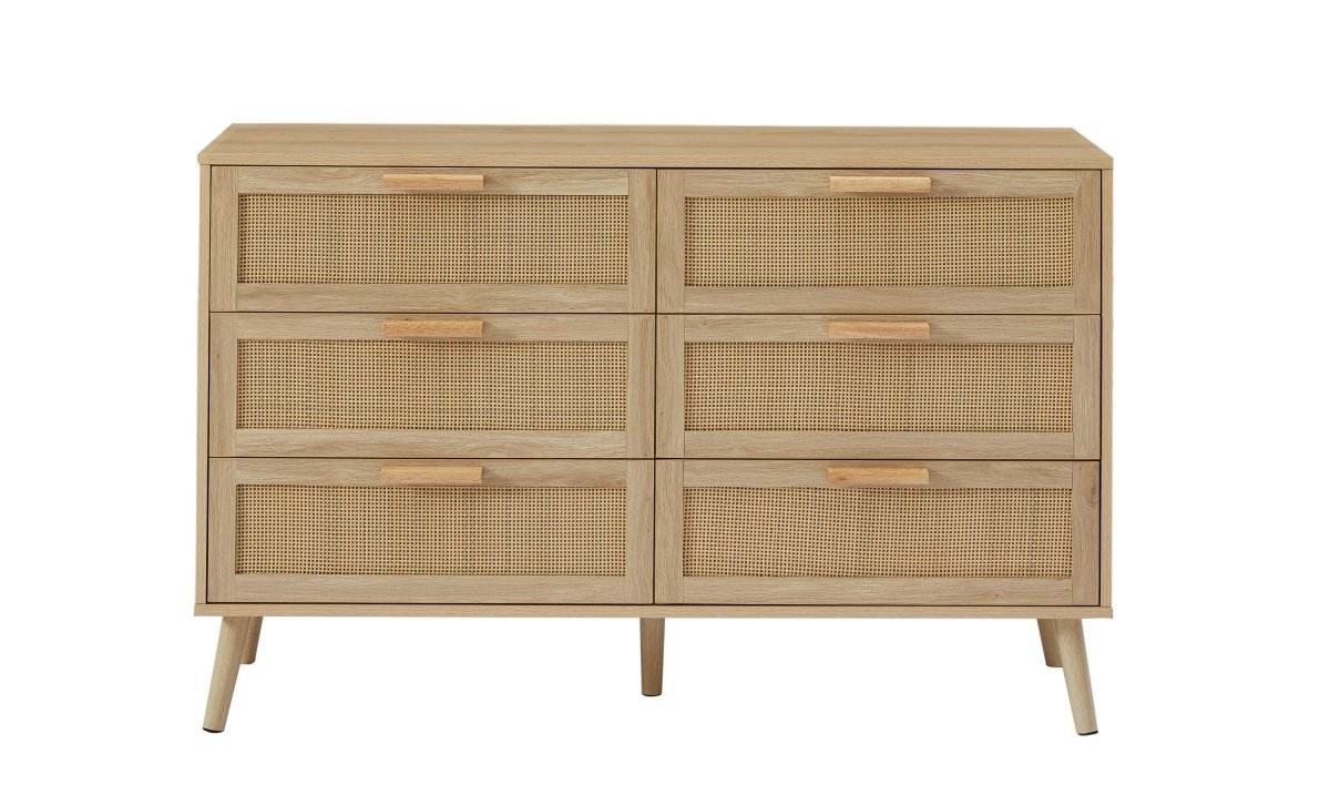 Natural 6-Drawer Rattan Cabinet Dresser With Storage - Sleep Galleria