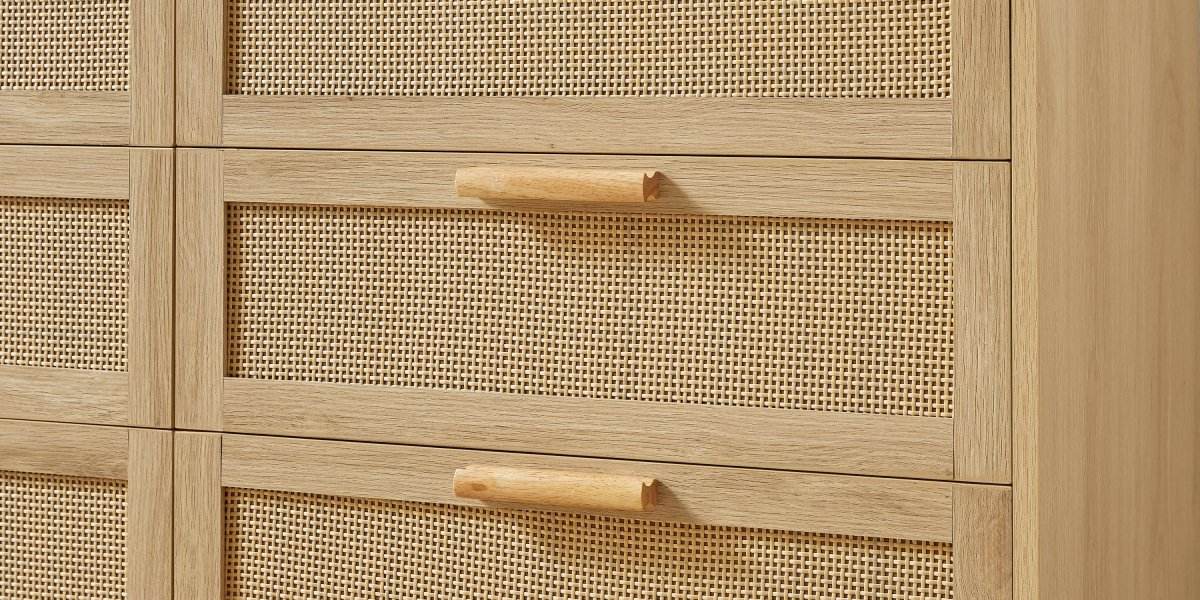 Natural 6-Drawer Rattan Cabinet Dresser With Storage - Sleep Galleria