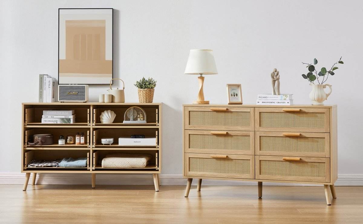 Natural 6-Drawer Rattan Cabinet Dresser With Storage - Sleep Galleria