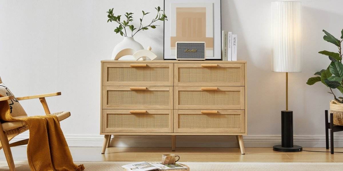 Natural 6-Drawer Rattan Cabinet Dresser With Storage - Sleep Galleria