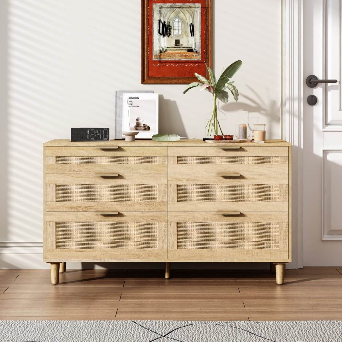 Natural Rattan 6-Drawer MDF And Metal Dresser - Sleep Galleria