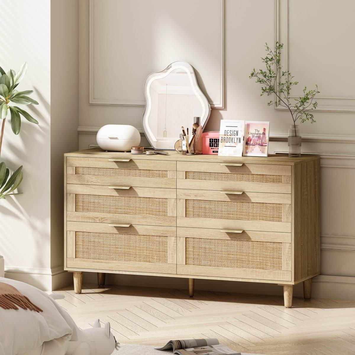 Natural Rattan 6-Drawer MDF And Metal Dresser - Sleep Galleria