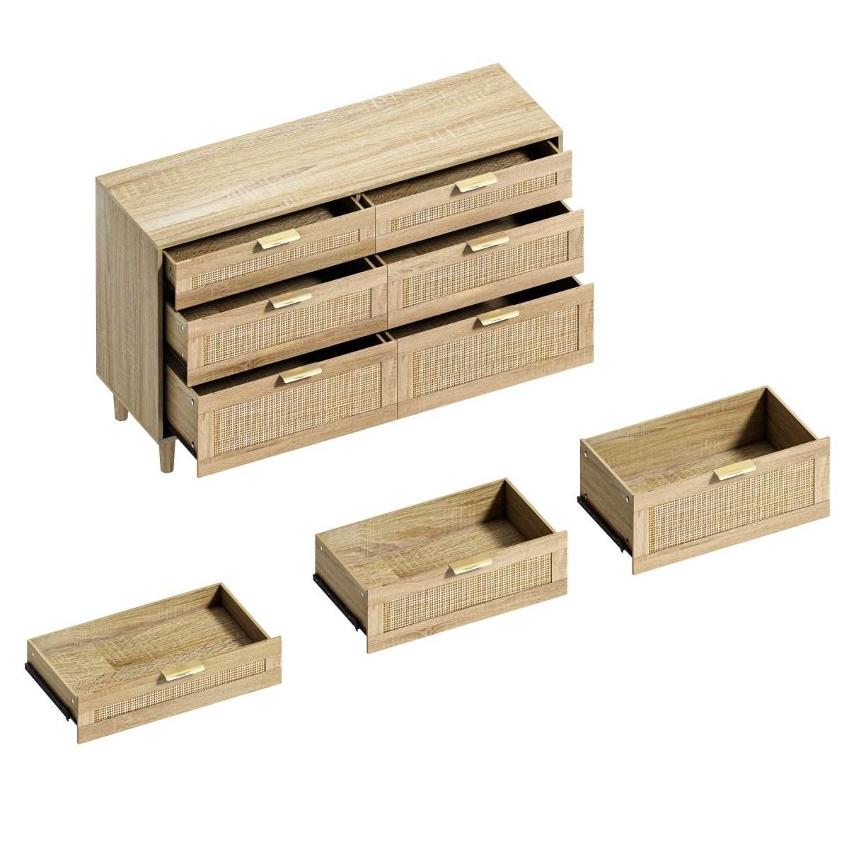 Natural Rattan 6-Drawer MDF And Metal Dresser - Sleep Galleria