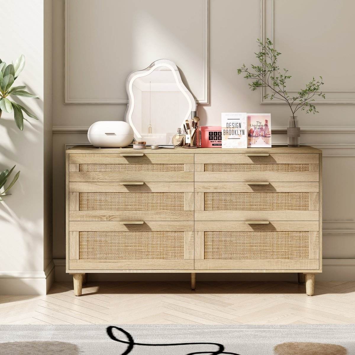 Natural Rattan 6-Drawer MDF And Metal Dresser - Sleep Galleria