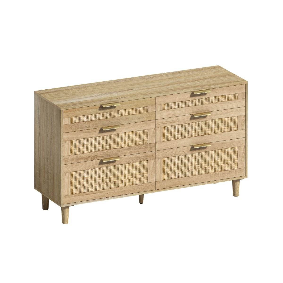 Natural Rattan 6-Drawer MDF And Metal Dresser - Sleep Galleria