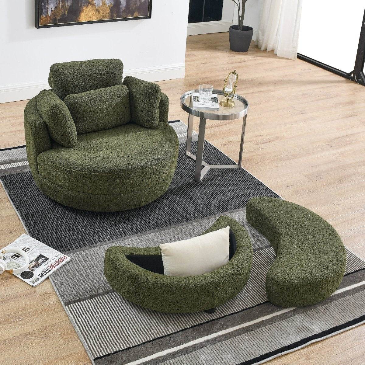 Oversized Upholstered Swivel Chair With Storage Ottoman - Omega Lifestyles