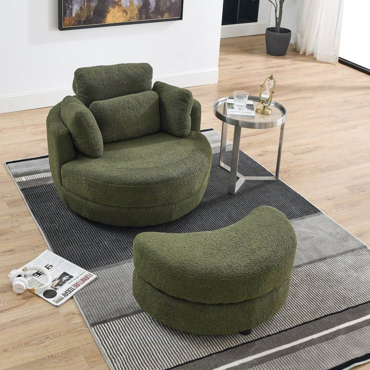 Oversized Upholstered Swivel Chair With Storage Ottoman - Omega Lifestyles