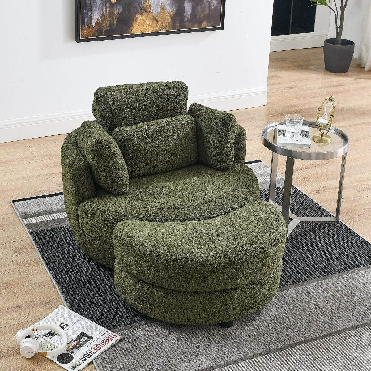 Oversized Upholstered Swivel Chair With Storage Ottoman - Omega Lifestyles