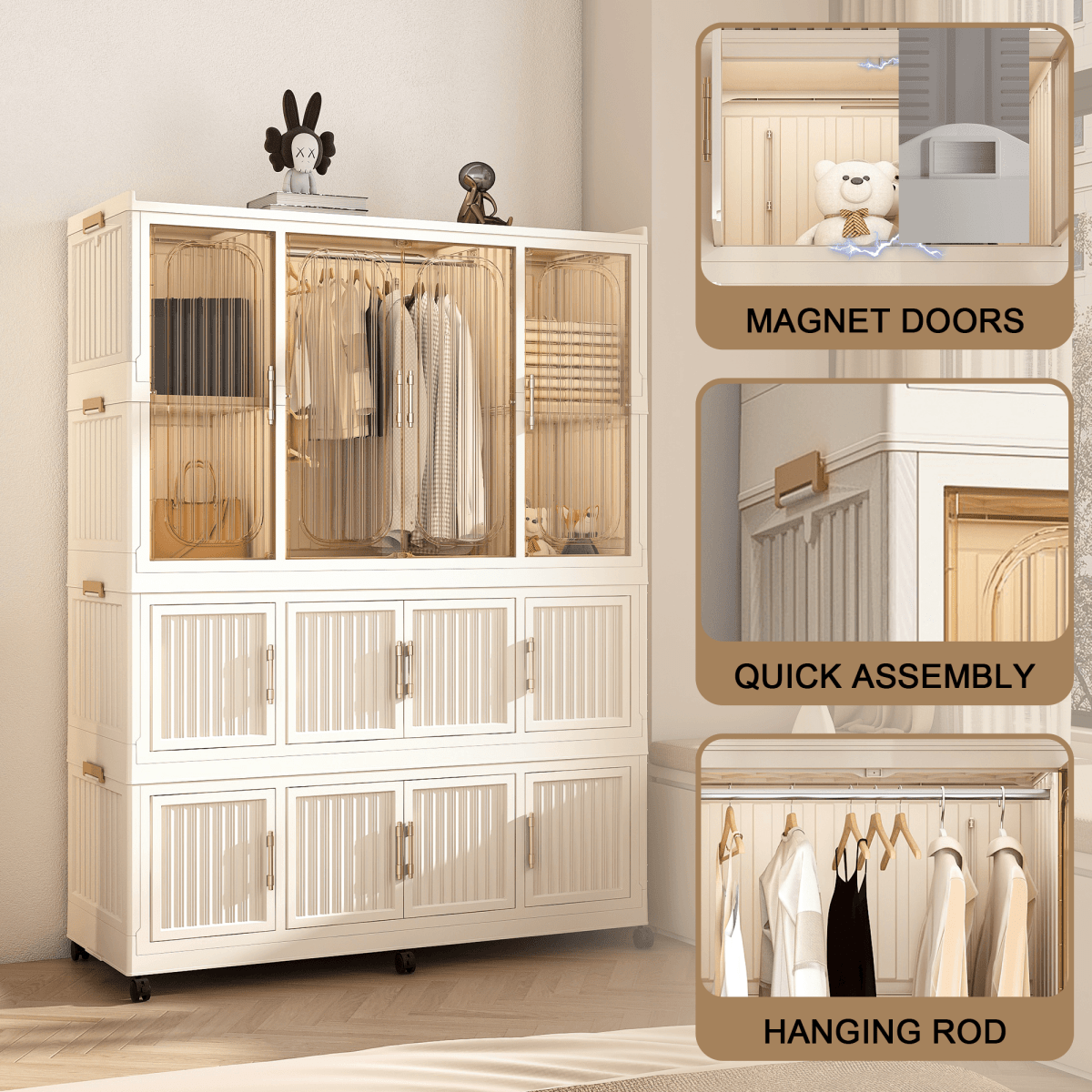 Portable Wardrobe Closet Organizer With Magnetic Doors - Omega Lifestyles