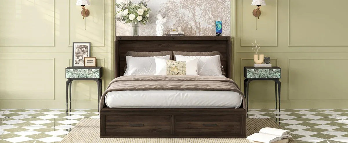 Queen Farmhouse Murphy Cabinet Bed With Charging Station - Omega Lifestyles