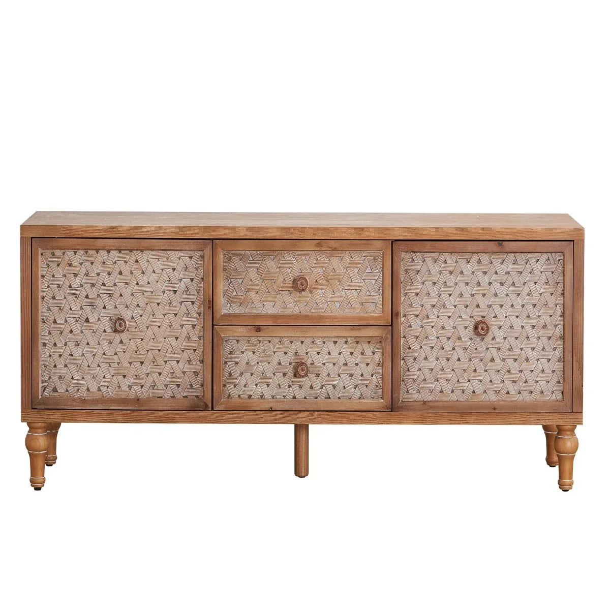 Rattan Mid Century Wood TV Stand With Storage - Omega Lifestyles