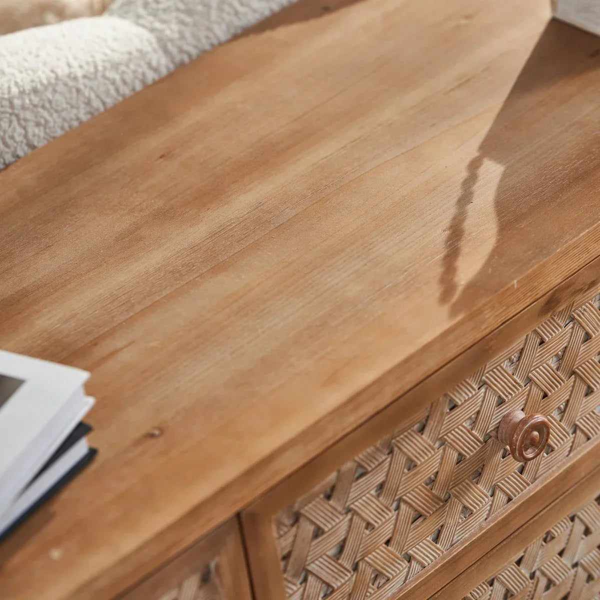 Rattan Mid Century Wood TV Stand With Storage - Omega Lifestyles