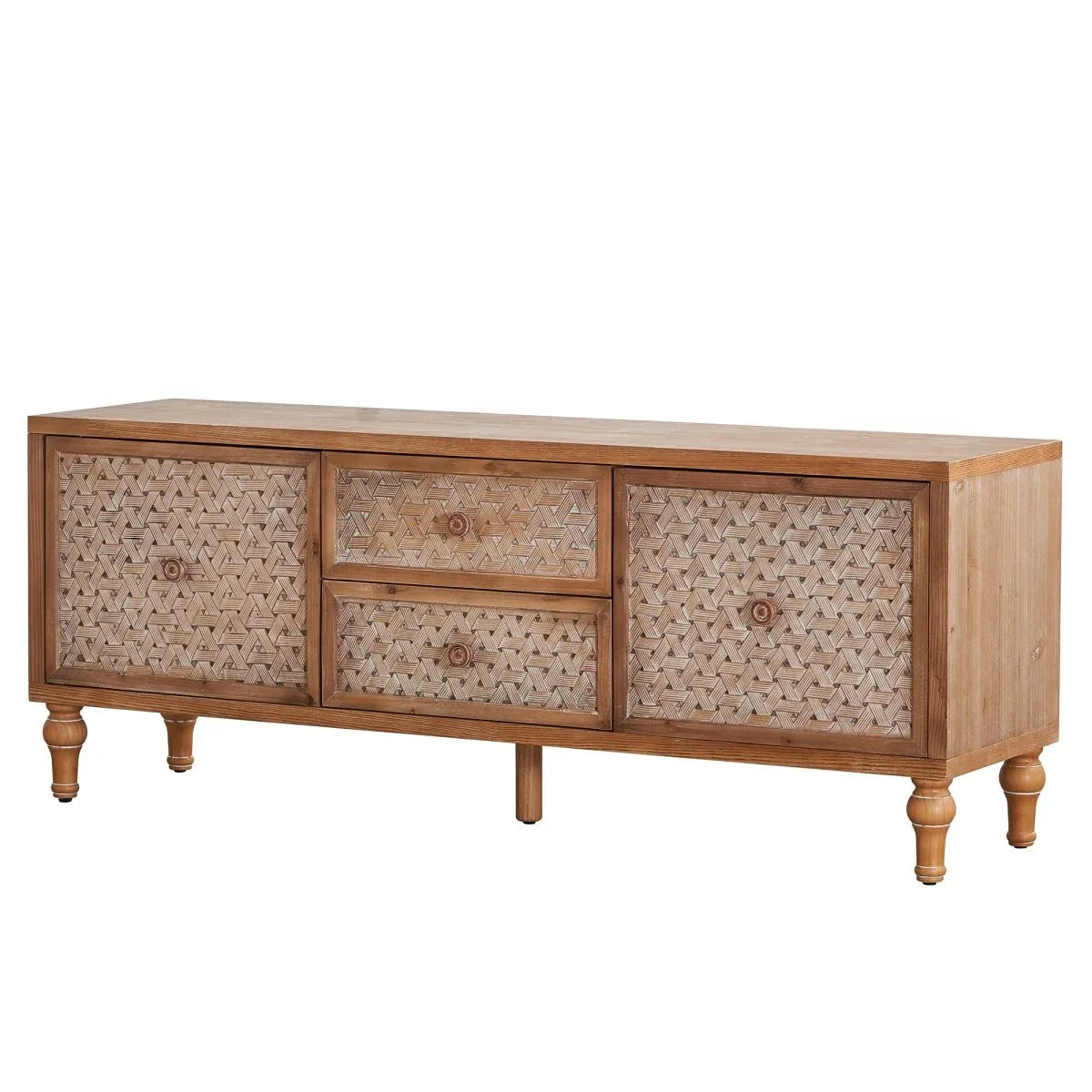 Rattan Mid Century Wood TV Stand With Storage - Omega Lifestyles