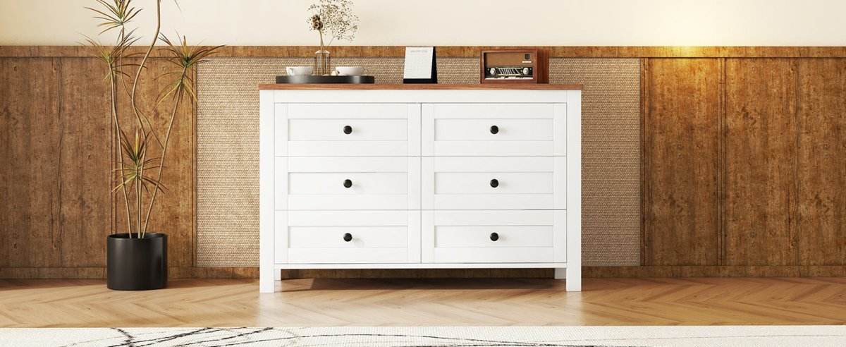 Retro Farmhouse Style Six-Drawer Wooden Dresser - Sleep Galleria