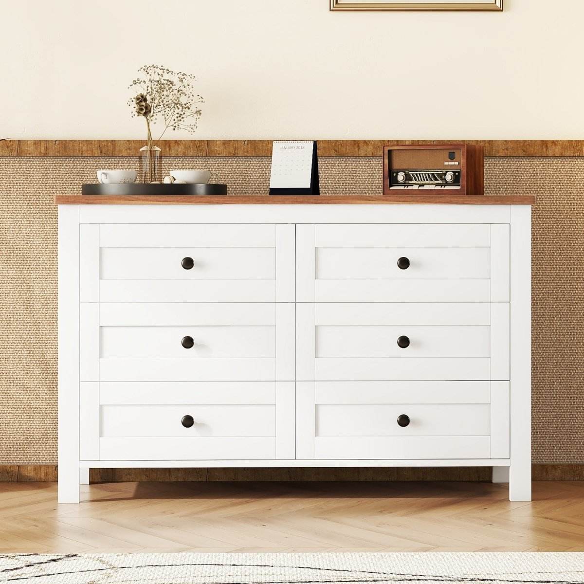 Retro Farmhouse Style Six-Drawer Wooden Dresser - Sleep Galleria