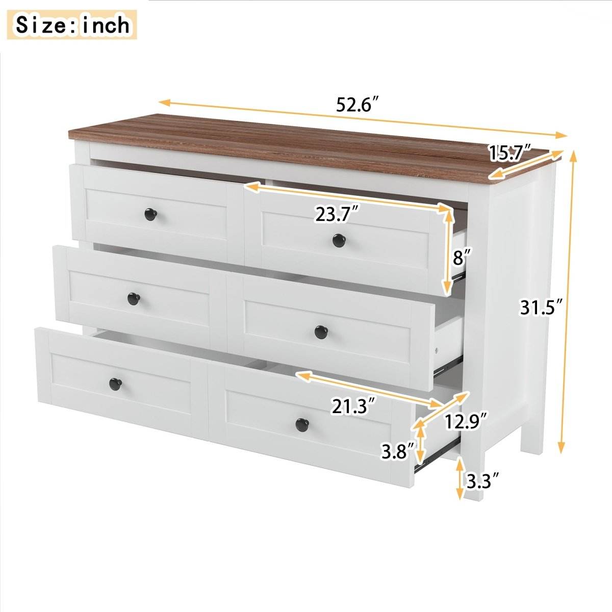 Retro Farmhouse Style Six-Drawer Wooden Dresser - Sleep Galleria