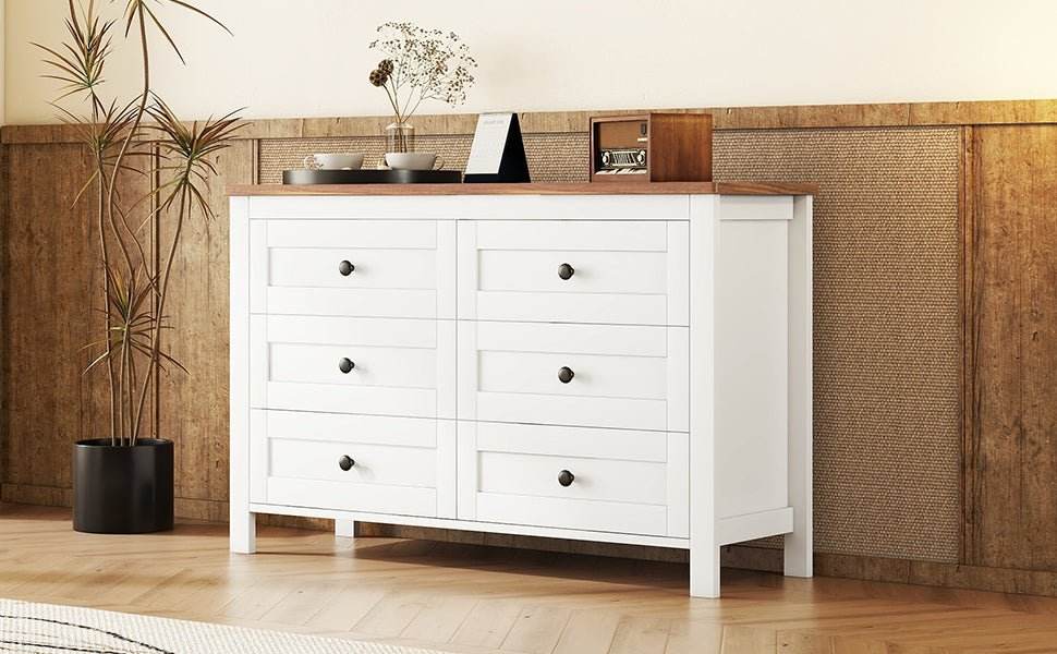 Retro Farmhouse Style Six-Drawer Wooden Dresser - Sleep Galleria