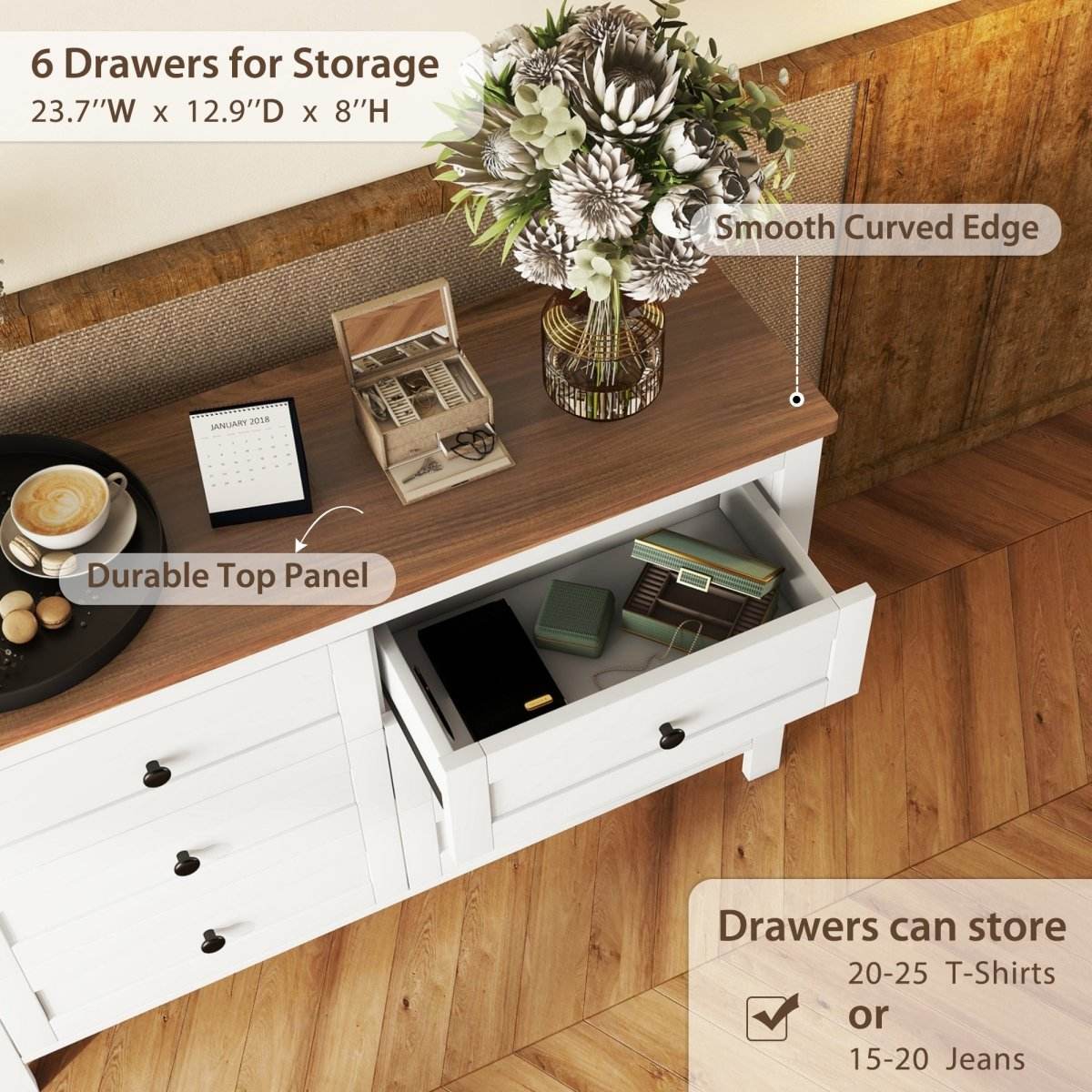 Retro Farmhouse Style Six-Drawer Wooden Dresser - Sleep Galleria