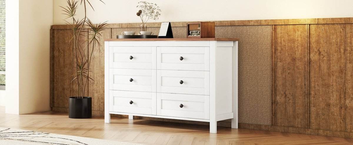 Retro Farmhouse Style Six-Drawer Wooden Dresser - Sleep Galleria