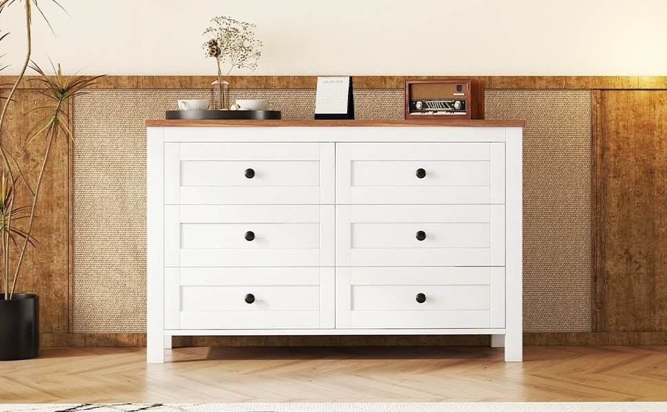 Retro Farmhouse Style Six-Drawer Wooden Dresser - Sleep Galleria