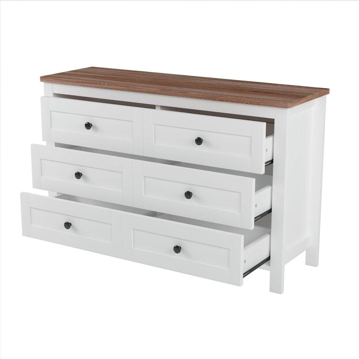Retro Farmhouse Style Six-Drawer Wooden Dresser - Sleep Galleria