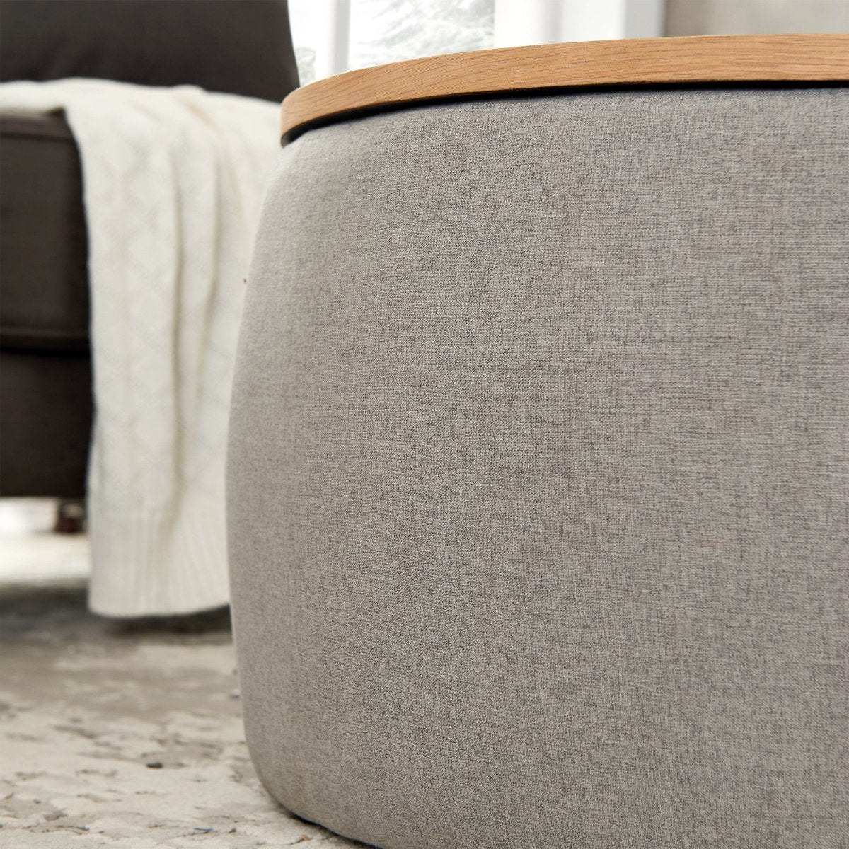 Round Linen Upholstered Storage Ottoman With Removable Top - Sleep Galleria