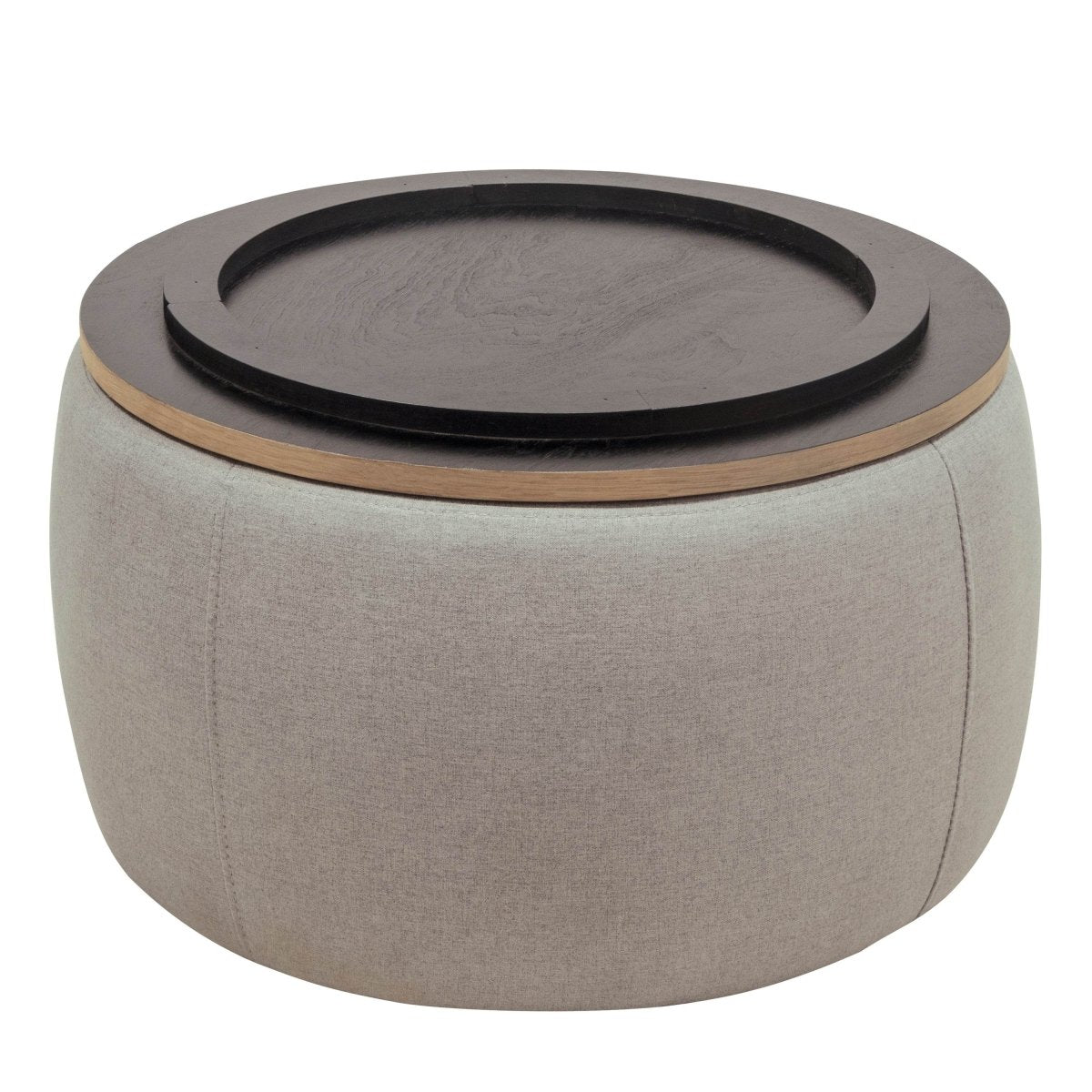 Round Linen Upholstered Storage Ottoman With Removable Top - Sleep Galleria