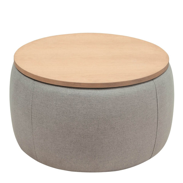 Round Linen Upholstered Storage Ottoman With Removable Top - Omega Lifestyles