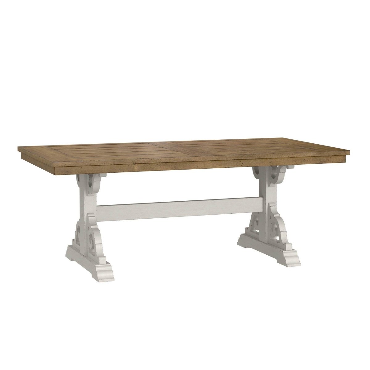 Solid Wood Brown White Trestle Dining Table - Blissora - Omega Lifestyles