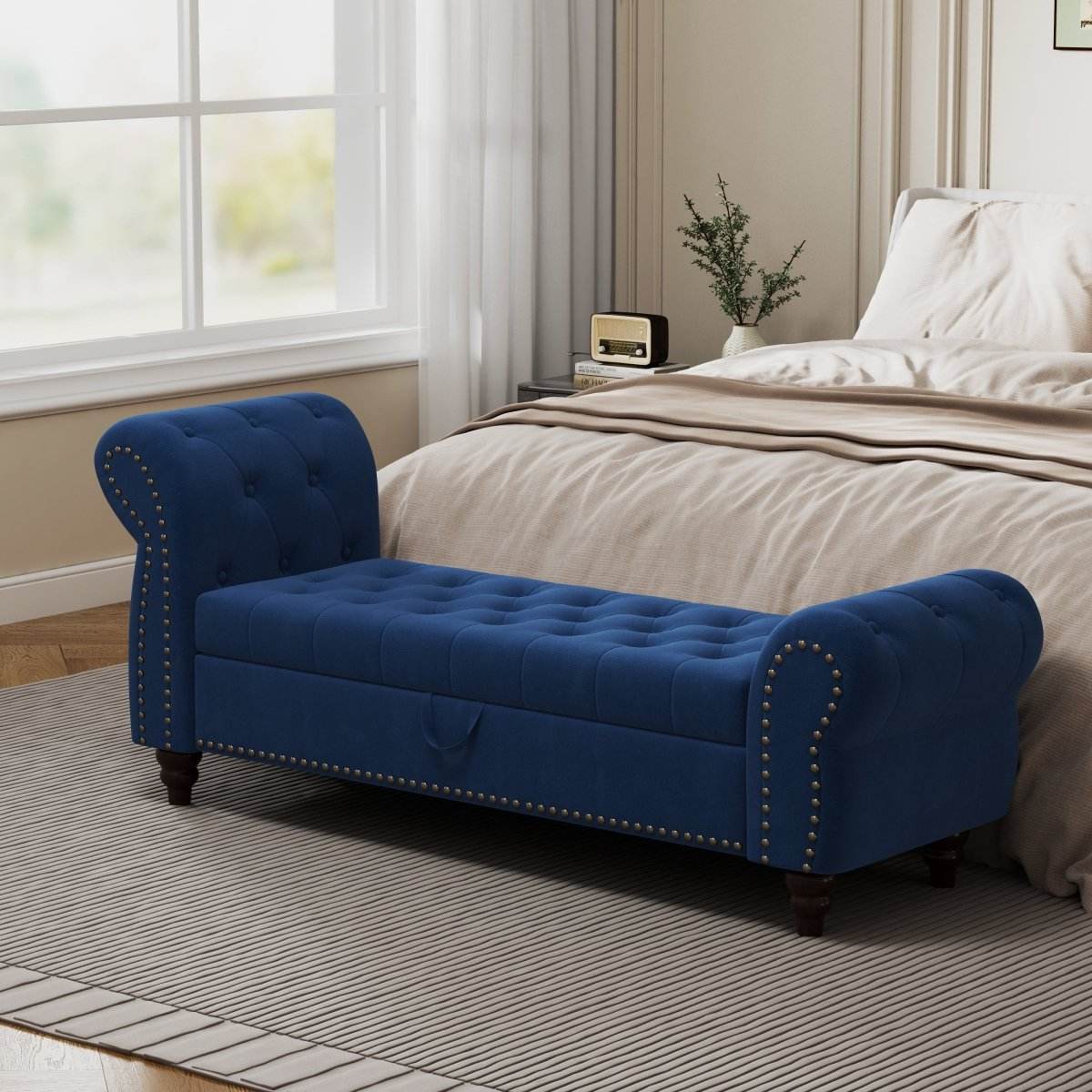 Tufted Velvet Bed Bench With Storage And Recliner - Sleep Galleria