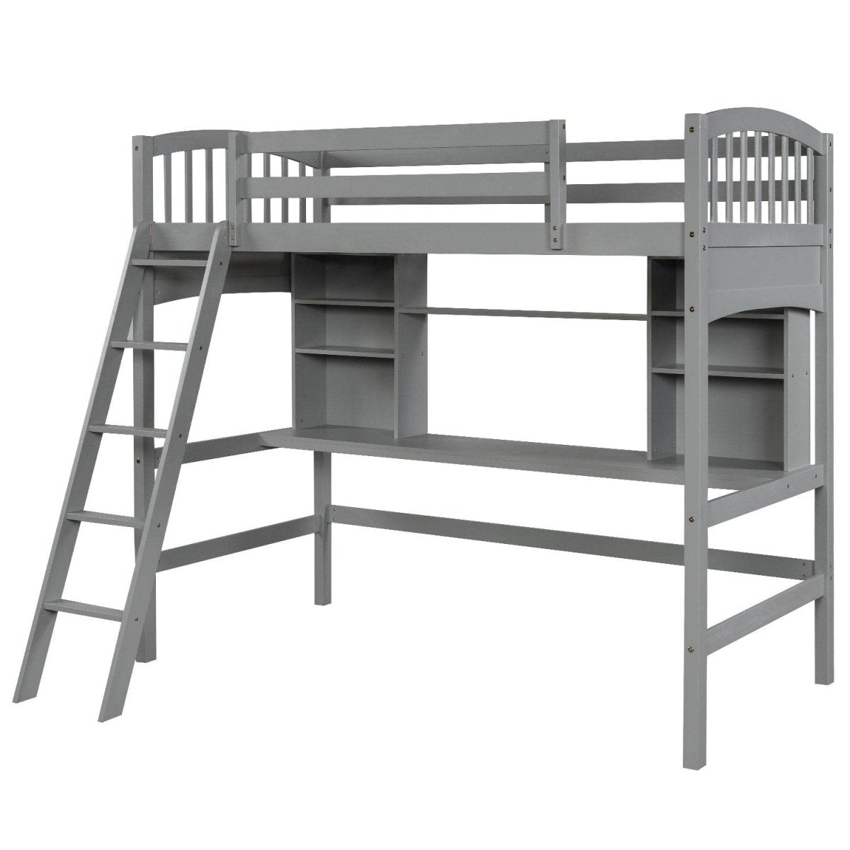 Twin Solid Wood Loft Bed With Desk and Storage Shelves - Blissora - Omega Lifestyles