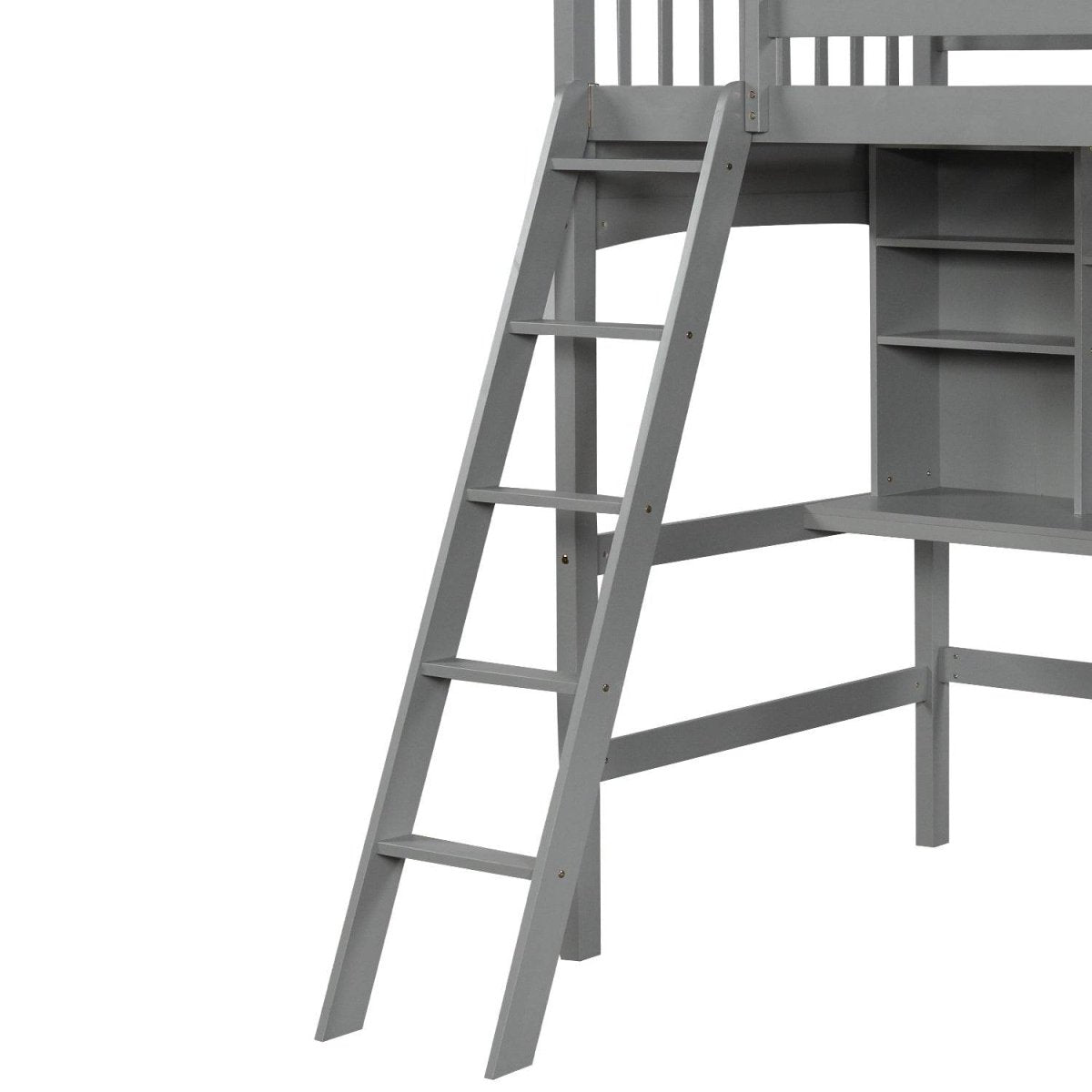 Twin Solid Wood Loft Bed With Desk and Storage Shelves - Blissora - Omega Lifestyles