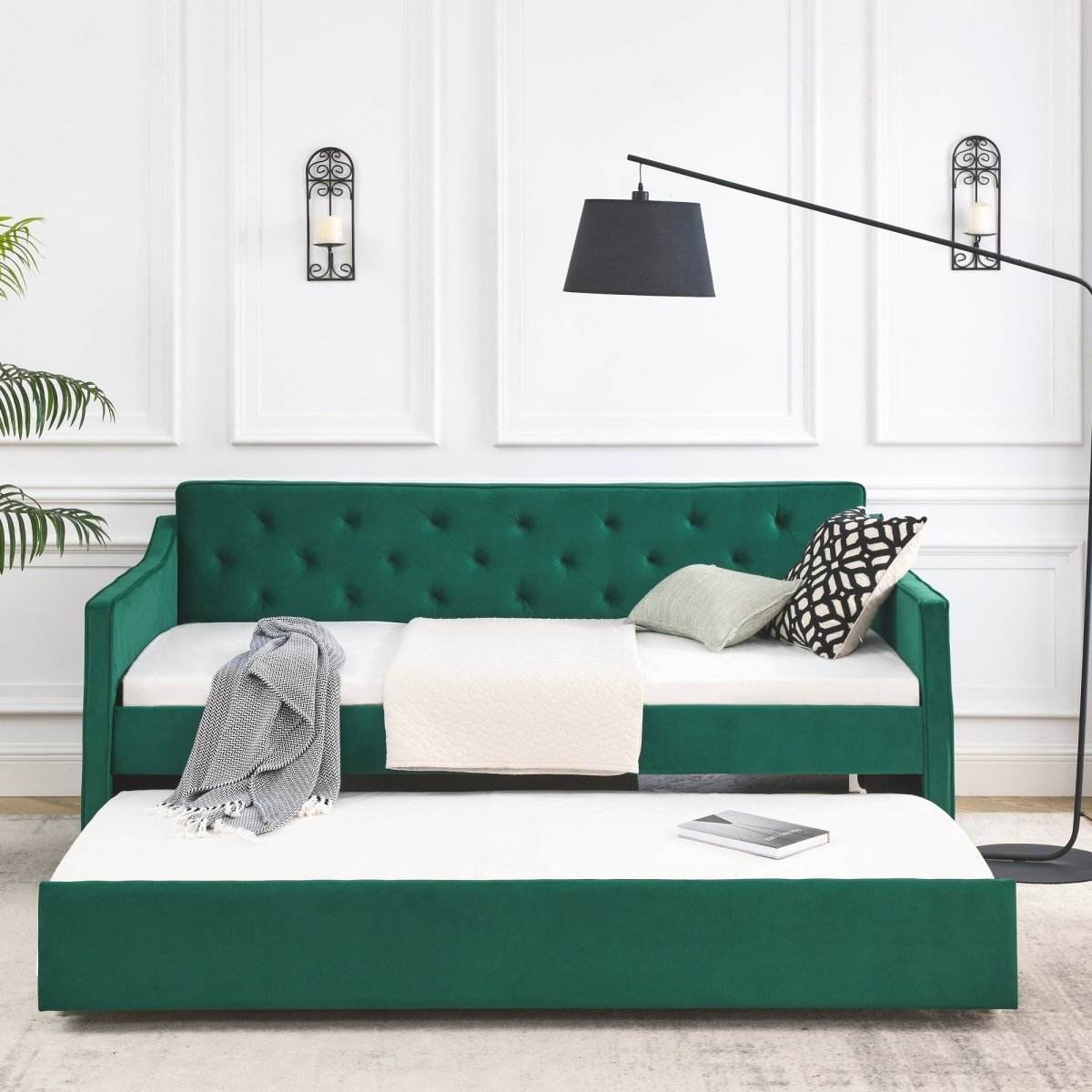 Twin Upholstered Velvet Daybed With Trundle - Sleep Galleria
