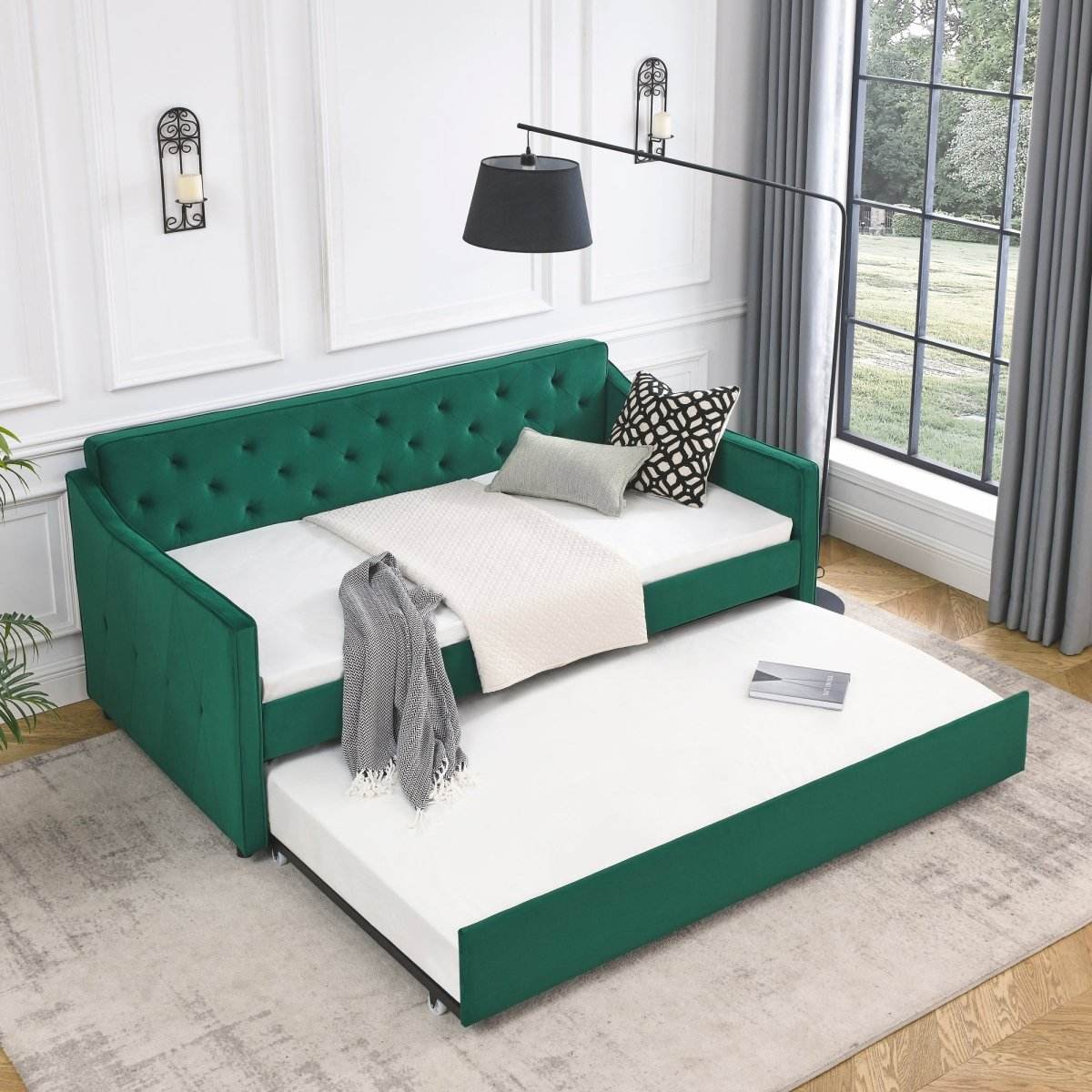 Twin Upholstered Velvet Daybed With Trundle - Sleep Galleria