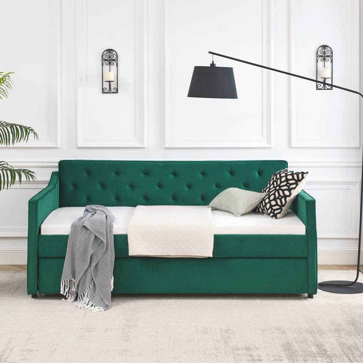 Twin Upholstered Velvet Daybed With Trundle - Sleep Galleria