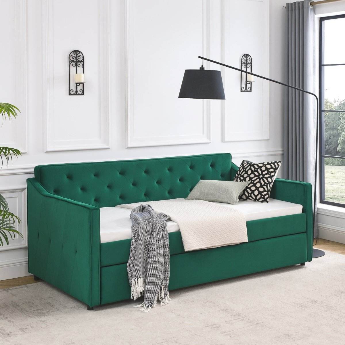 Twin Upholstered Velvet Daybed With Trundle - Sleep Galleria