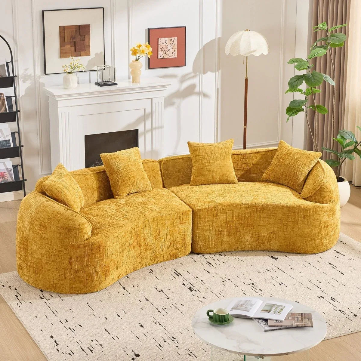Yellow Curved 4-Seat Medium-Soft Chenille Sofa - Omega Lifestyles