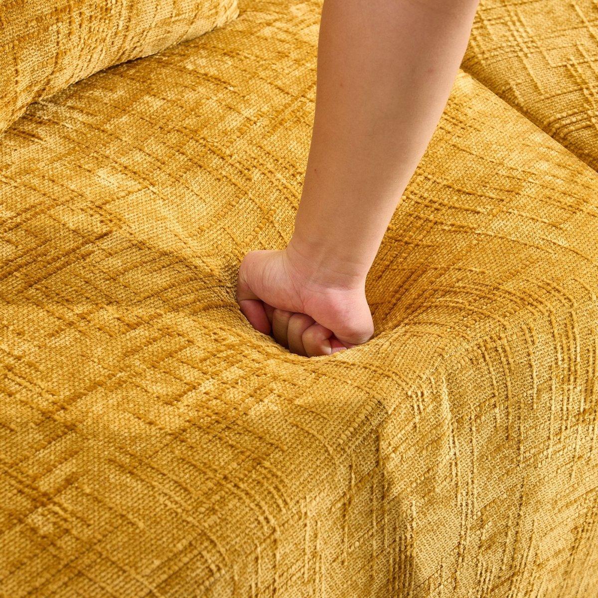 Yellow Curved 4-Seat Medium-Soft Chenille Sofa - Omega Lifestyles