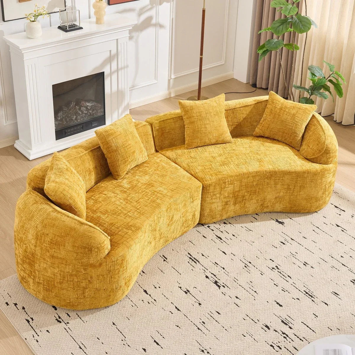 Yellow Curved 4-Seat Medium-Soft Chenille Sofa - Omega Lifestyles
