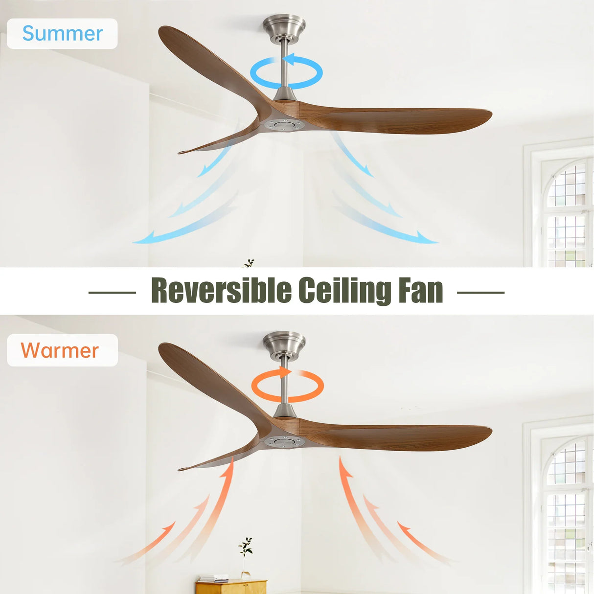 60-Inch Outdoor Brushed Nickel ABS Ceiling Fan With Remote - Omega Lifestyles