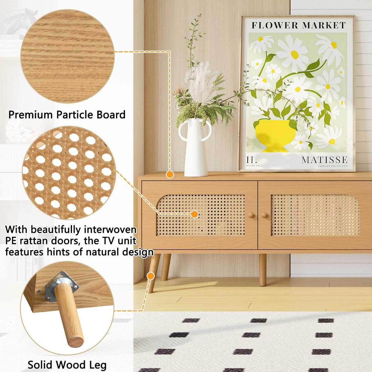 Boho Farmhouse Solid Wood TV Stand Cabinet - Sleep Galleria