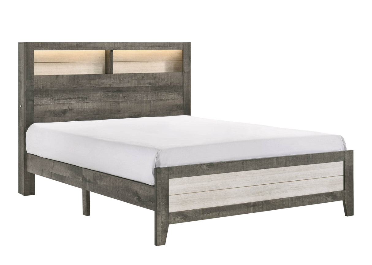King Size Wood Platform Bed With Storage Lighting